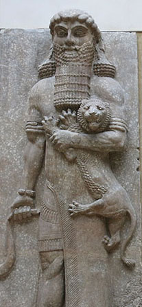 تصویر شماره ۲: قهرمان غالب بر شیر، هنر میانرودان، موزه لوور (روبه‌رو و سه رخ)