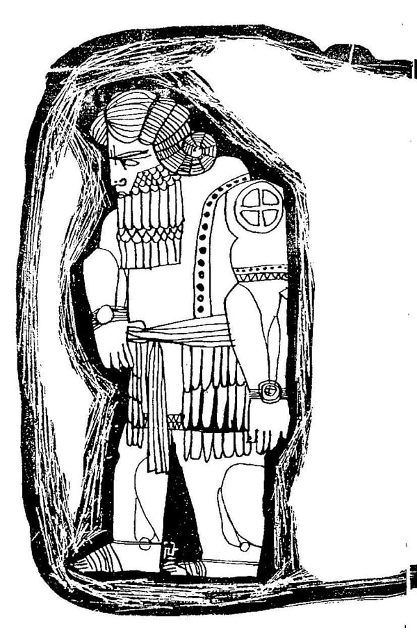 تصویر شماره ۵: نمایی از سبک آرایش مو و ریش گیلگمش در تصویرسازی ممیز